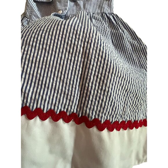 Good Lad Girls Nautical Seersucker Dress 2T Blue & White Stripes W/ Red Ric Rac - Picture 7 of 8